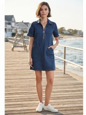 Blank NYC 100% Cotton Denim Zip Front Mini Dress Size Small coastal Cowgirl